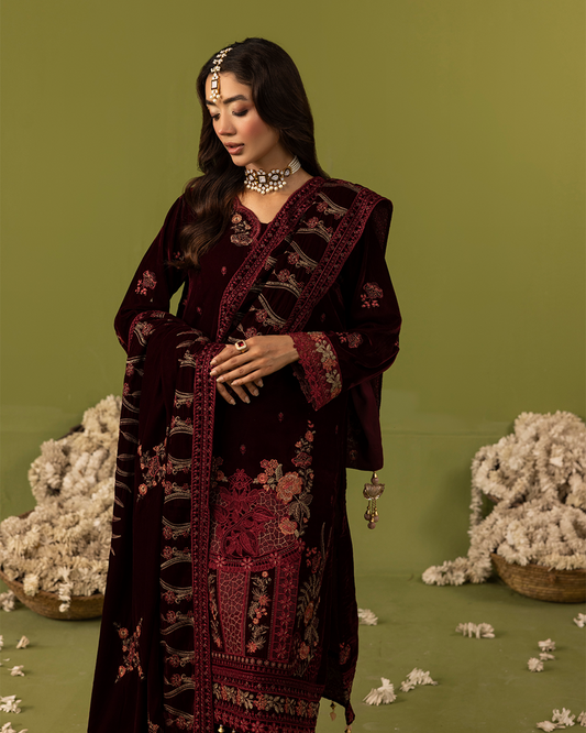 Dilkash Velvet Red Unstitched VLT-UN-003