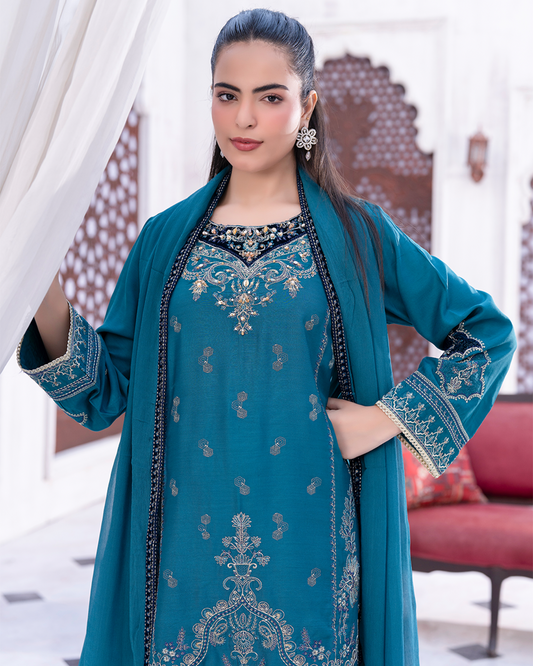 3PC Viscose Shirt with Trouser - Zinc Blue VS 002