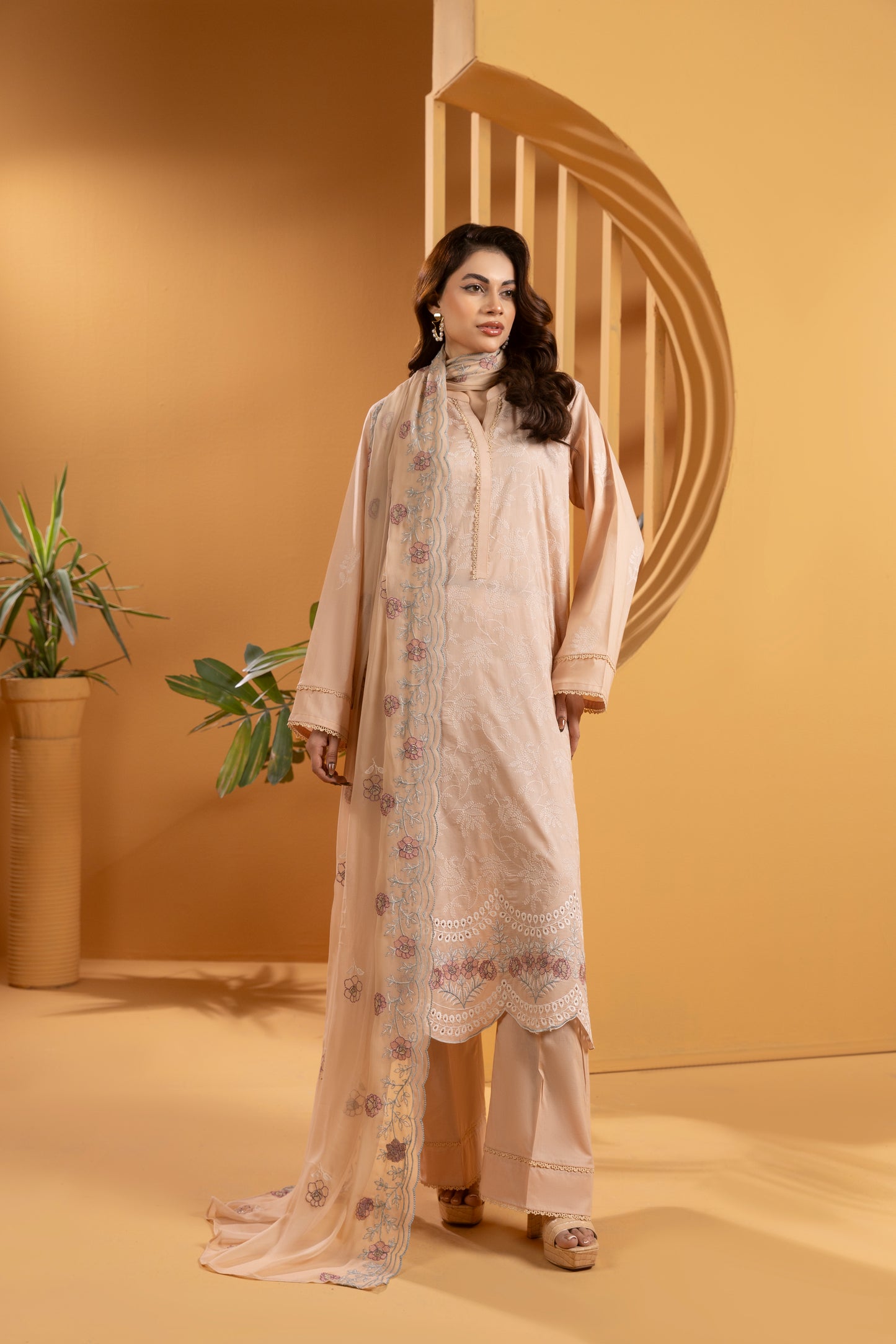 Light Peach Embroidered Lawn Suit - LW3V5-004
