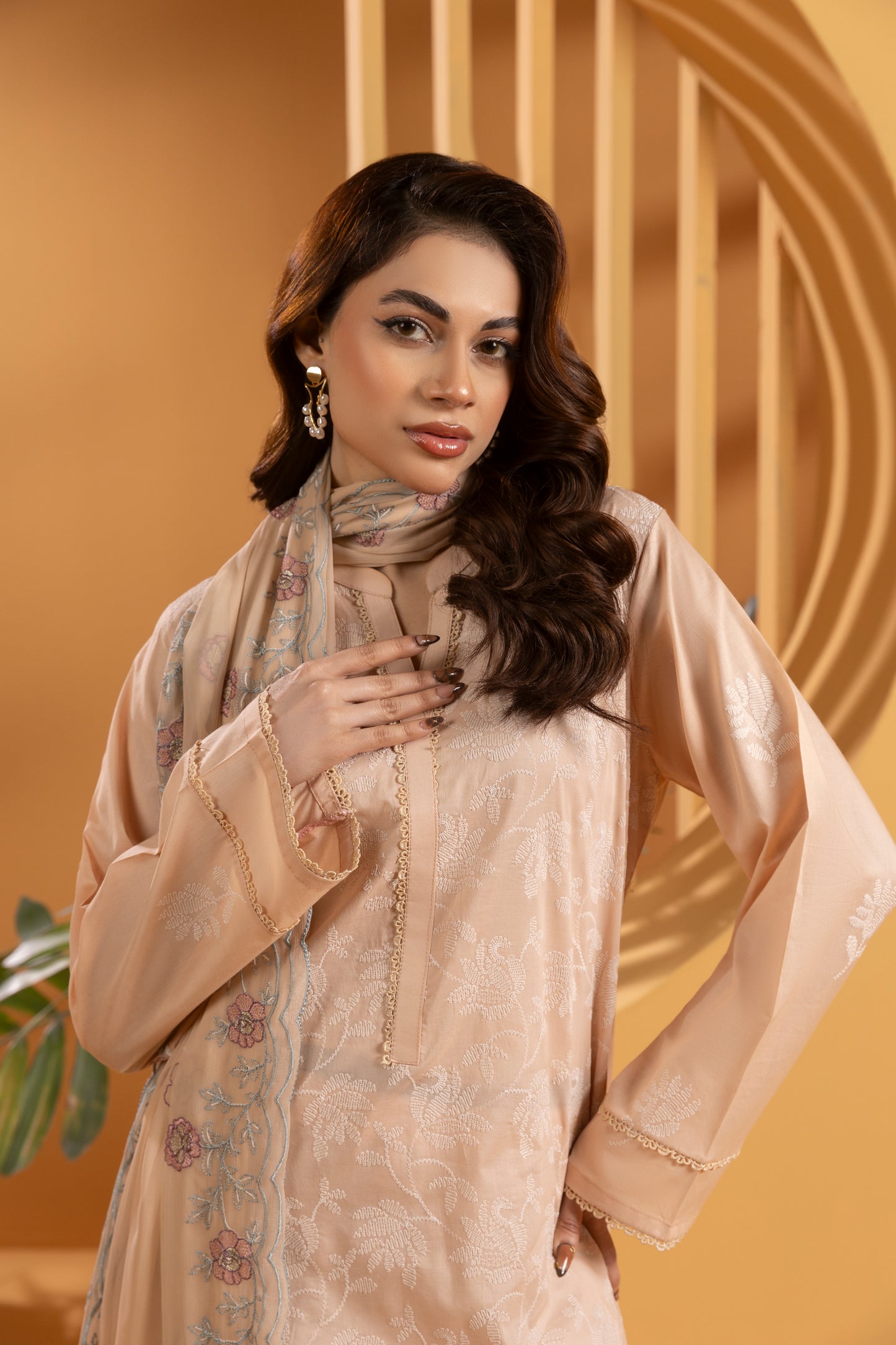 Light Peach Embroidered Lawn Suit - LW3V5-004