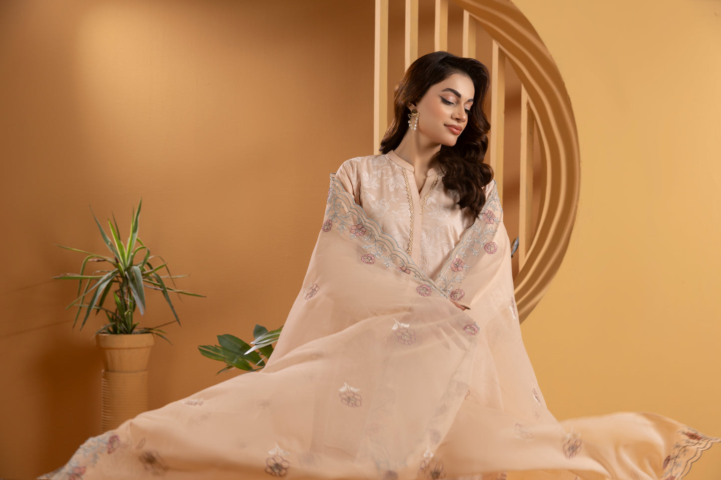 Light Peach Embroidered Lawn Suit - LW3V5-004