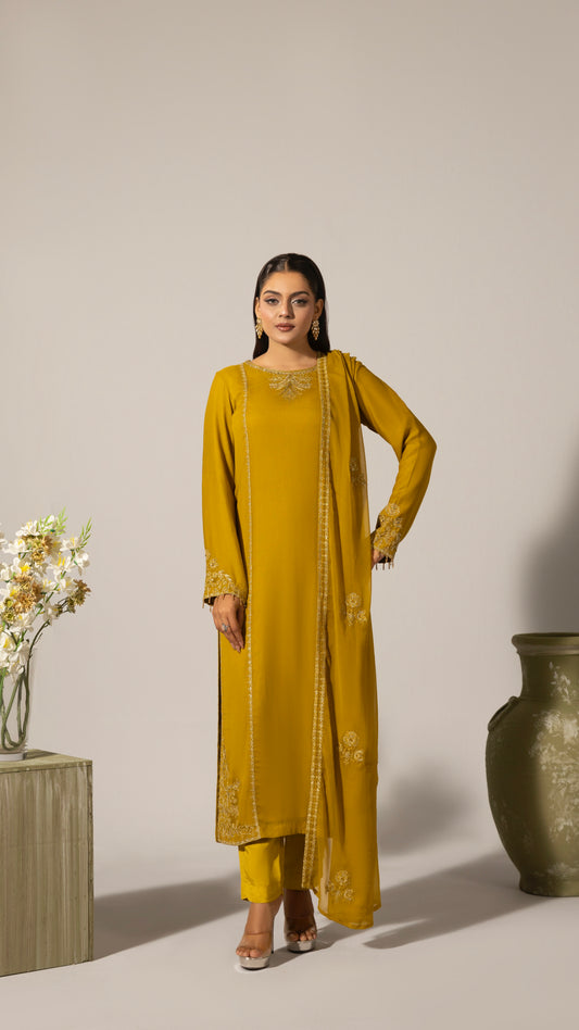 Ochre Chiffon 3pc Suit SD-001