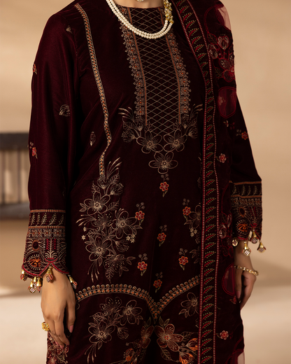 Musfirah Velvet Mehroon Unstitched VLT-UN-002