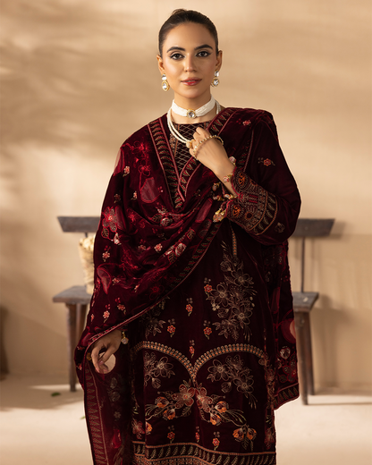 Musfirah Velvet Mehroon Unstitched VLT-UN-002