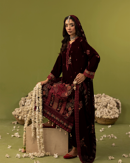 Dilkash Velvet Red Unstitched VLT-UN-003
