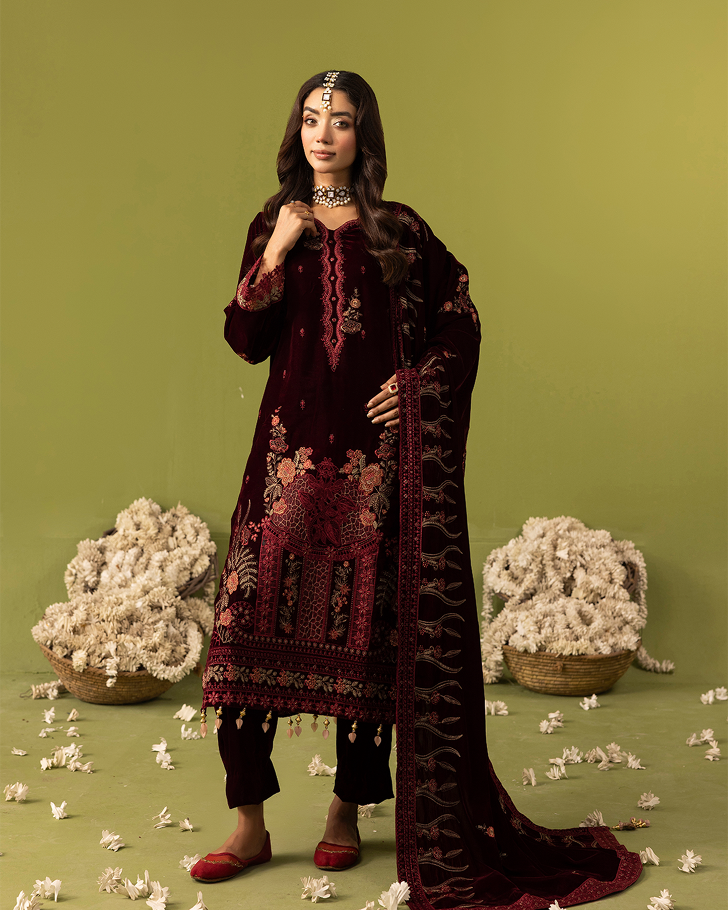 Dilkash Velvet Red Unstitched VLT-UN-003