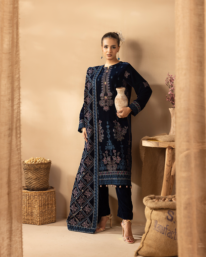 Musfirah Velvet Zinc Blue Unstitched VLT-UN-006