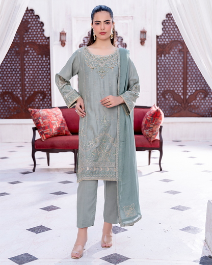 3PC Viscose Shirt with Trouser - Light Green VS 002