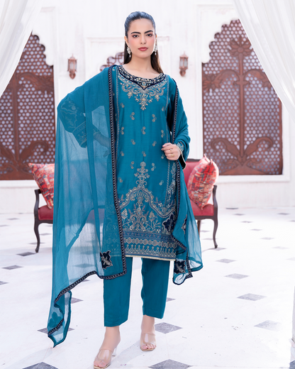 3PC Viscose Shirt with Trouser - Zinc Blue VS 002