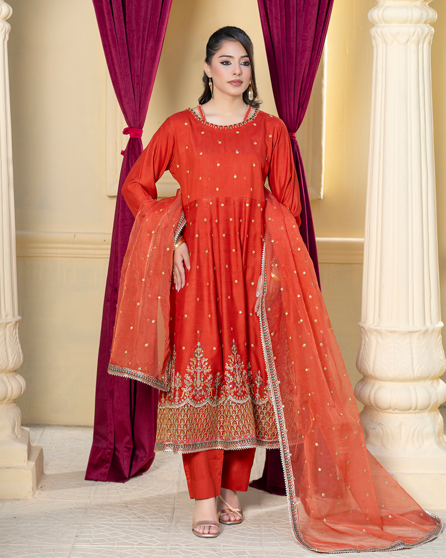 3Pc Viscose Frock with Trouser - VS 003