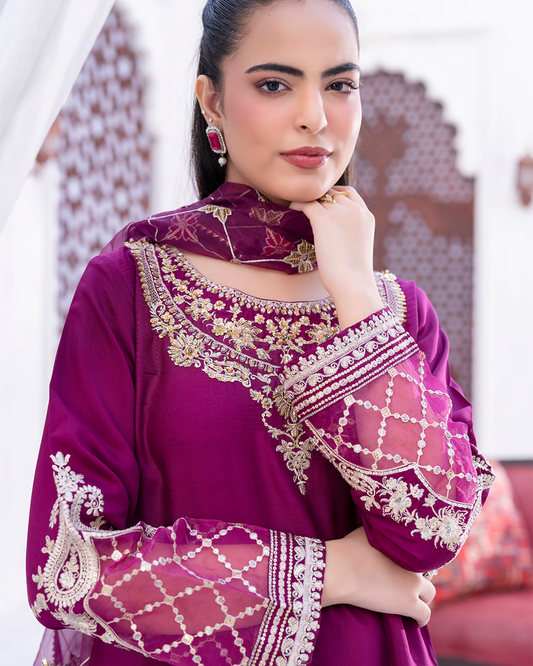 3PC Viscose Peplum with Sharara - VS 004