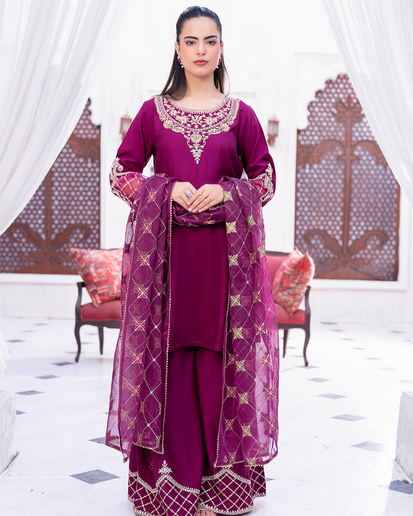 3PC Viscose Peplum with Sharara - VS 004