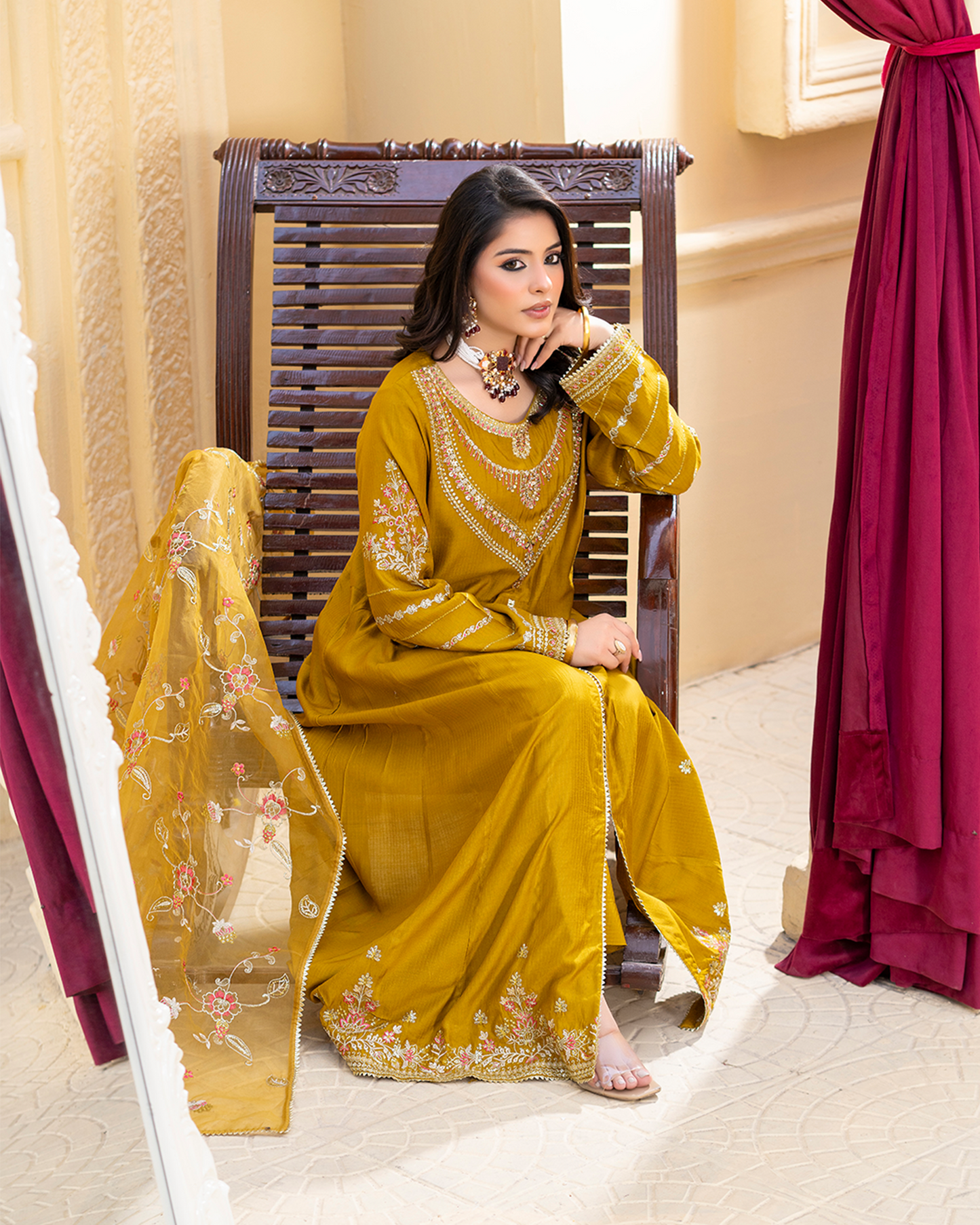 3PC  Viscose Open Style Frock with Trouser  - VS 007
