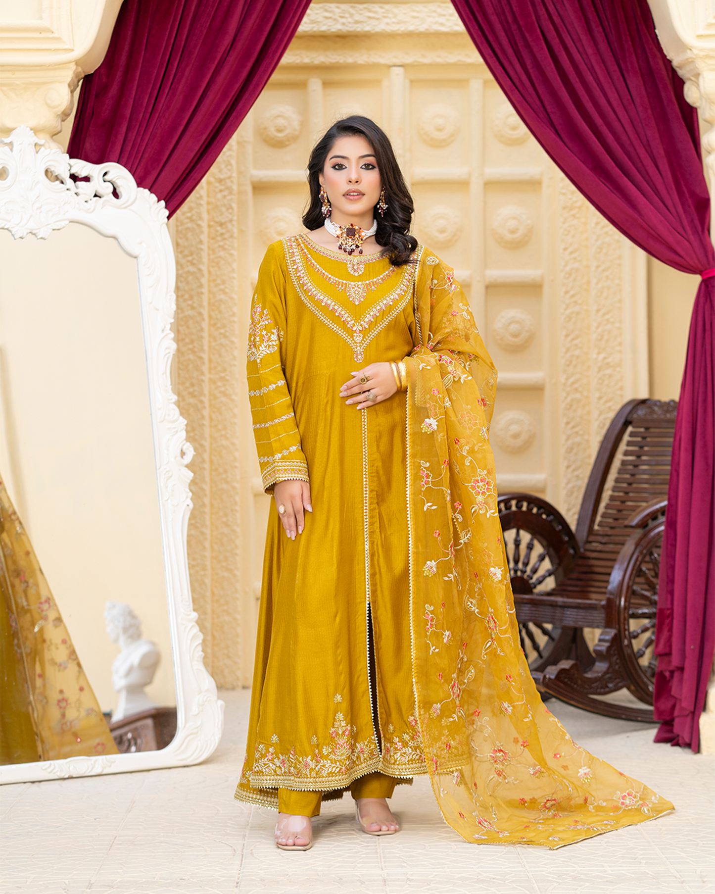 3PC  Viscose Open Style Frock with Trouser  - VS 007