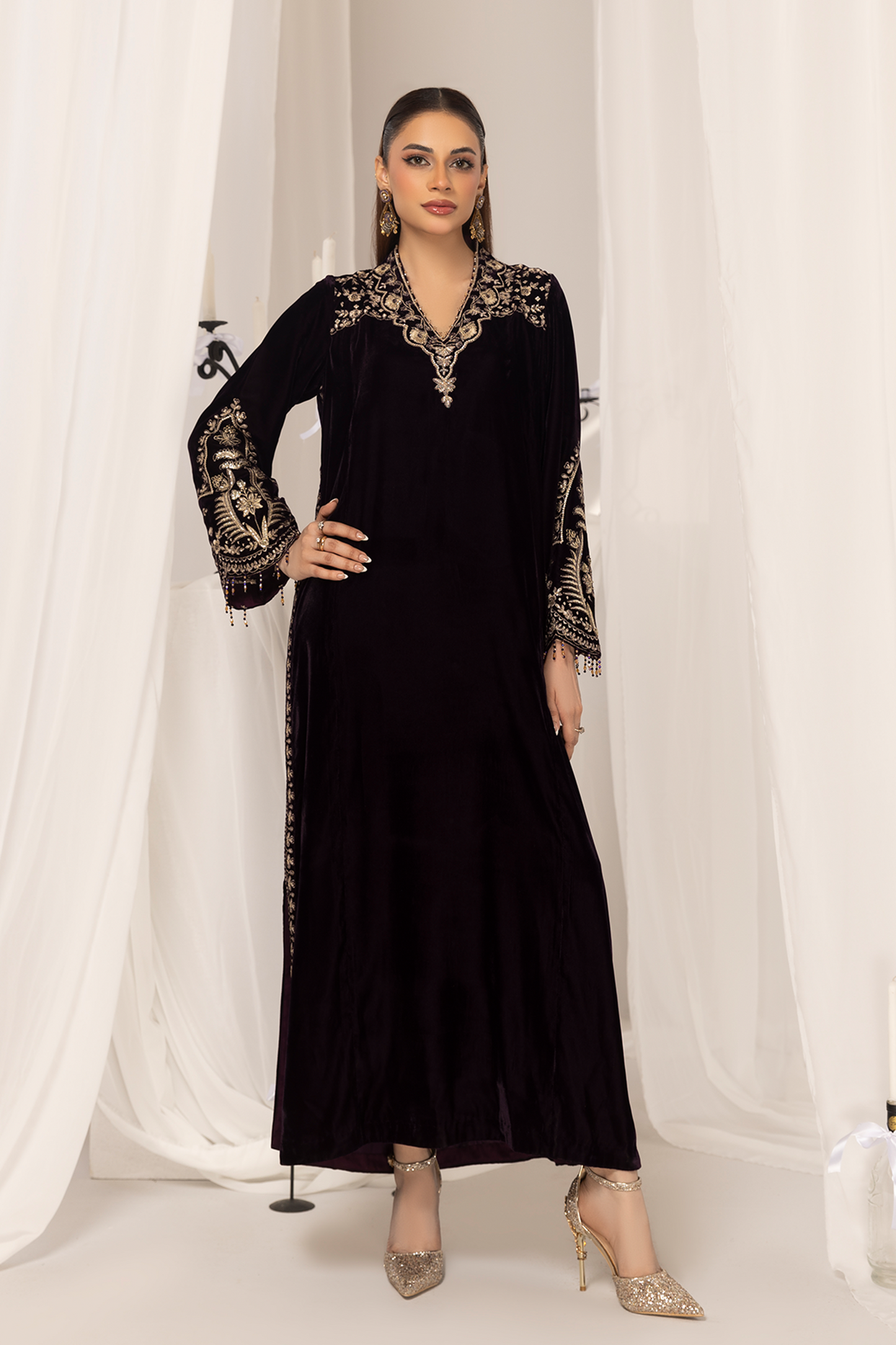 1PC Velvet Long Dress - VLT 011