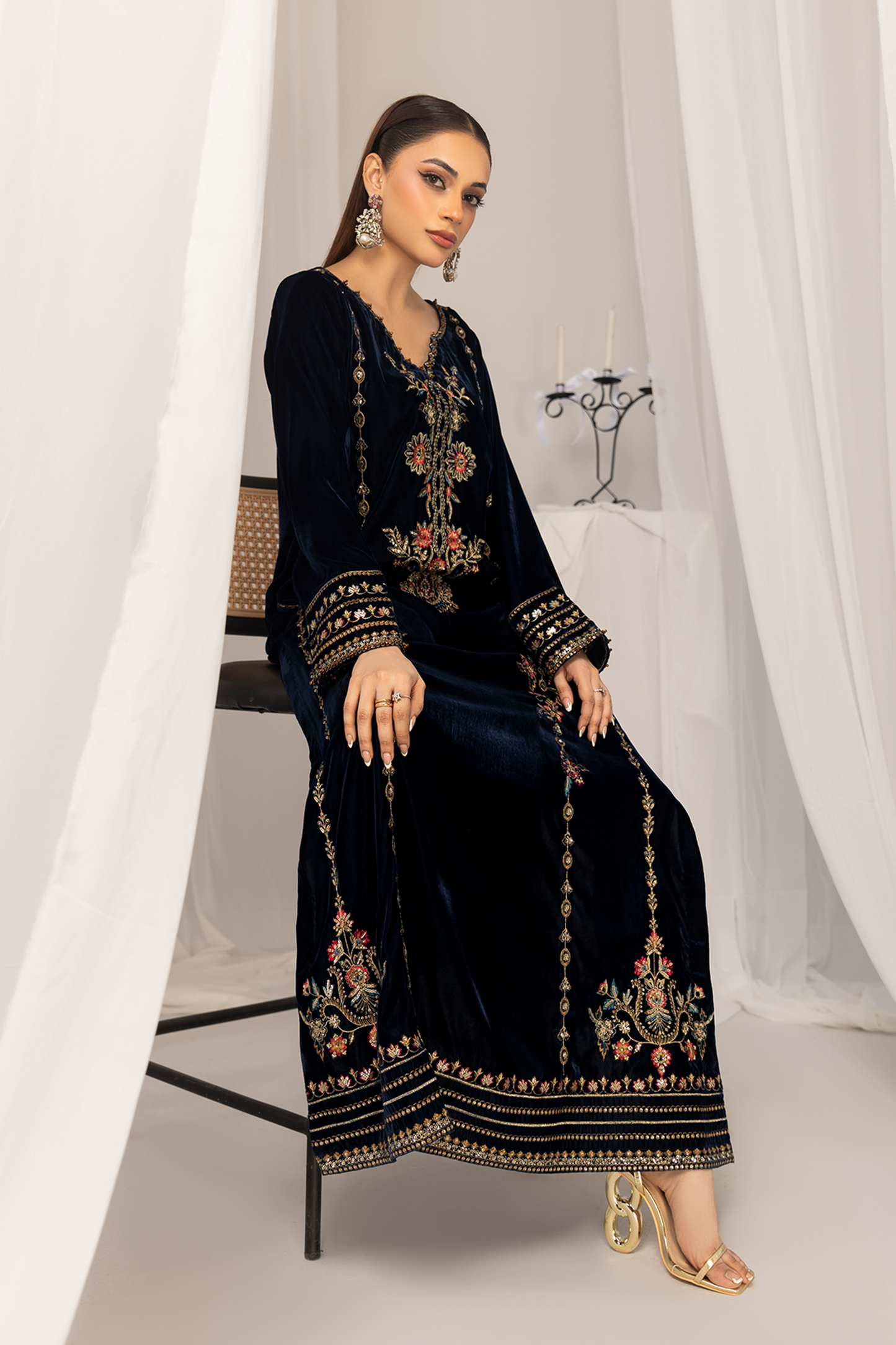 1PC Velvet Long Dress - VLT 012