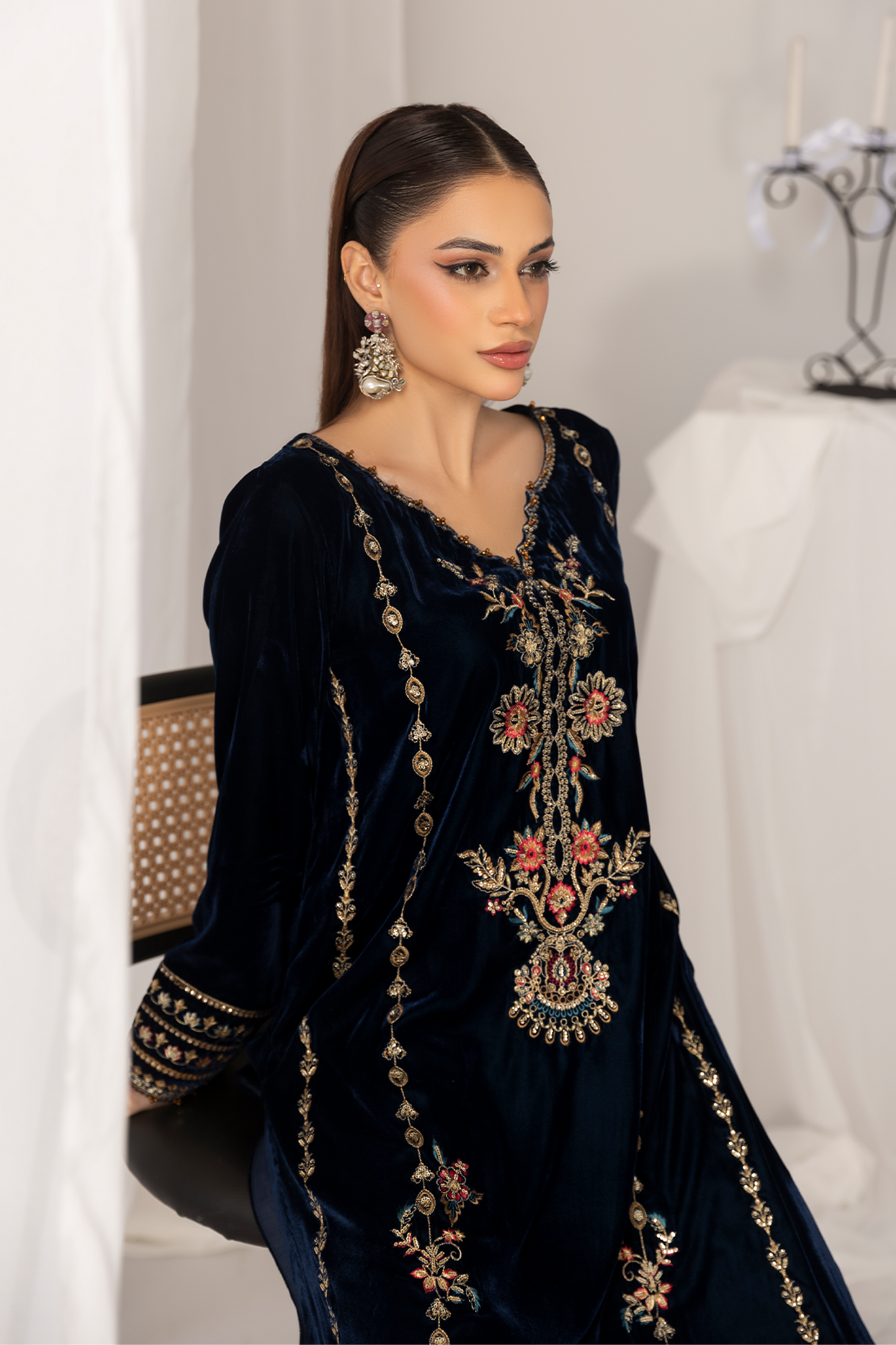 1PC Velvet Long Dress - VLT 012